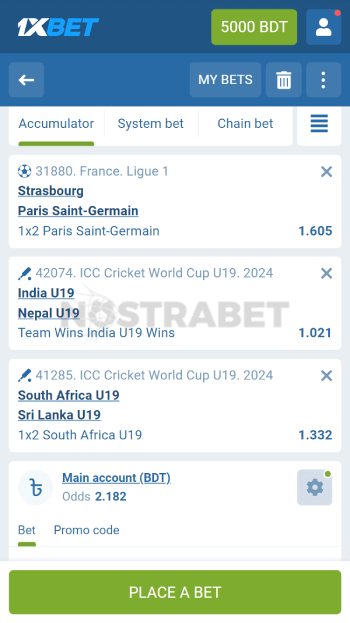 1xbet betting slip