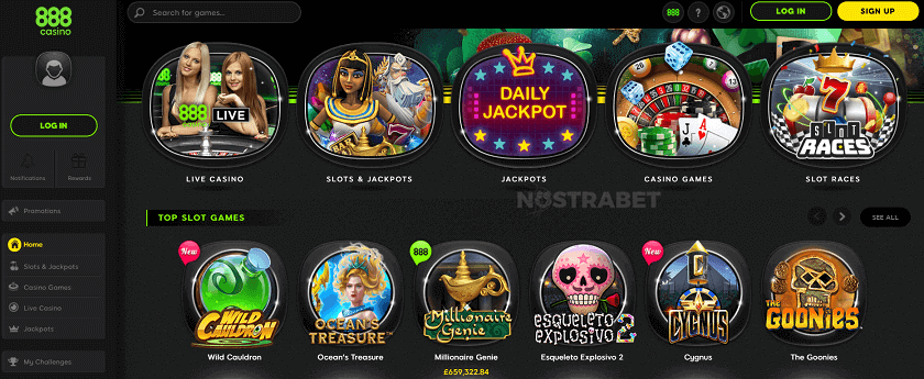 888 Casino homepage