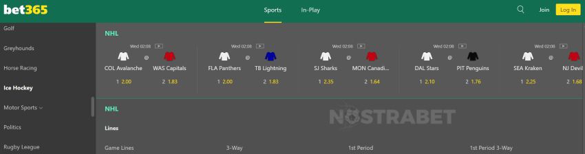 bet365 ice hockey betting