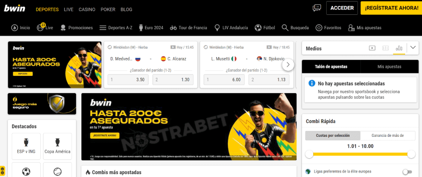 Bwin página de inicio de deportes