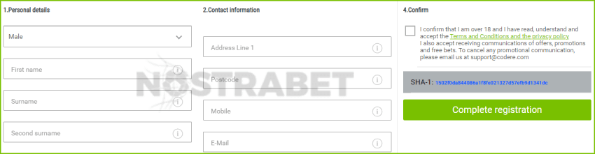 codere registration form