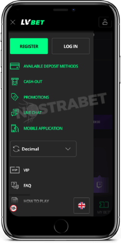 LVBET Menu on iOS