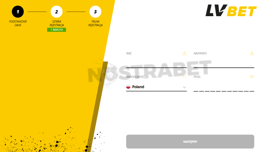 Formularz rejestracyjny lvbet