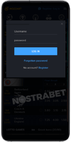 Mozzart Login on Android