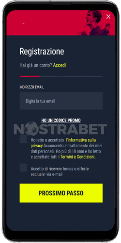 registrazione dell'app Android rabona