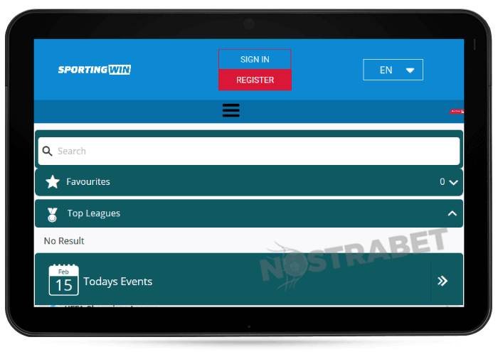 Sportingwin Mobile Version on Tablet