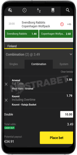 unibet mobile app placing a bet