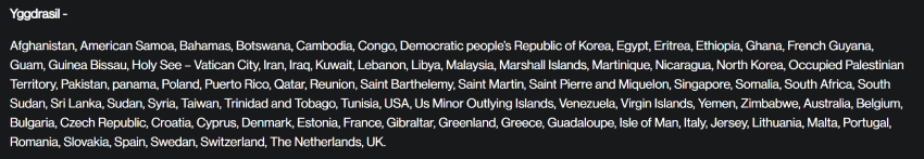 yggdrasil restricted countries at fortunejack